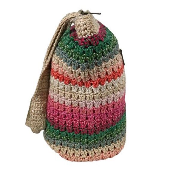The Sak Multicolored Rainbow Striped Retro Y2K Woven Crochet Beach Tote Bag - Picture 5 of 13